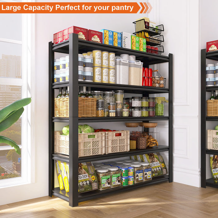 Wide Metal Shelves, With 5 Removable Dividers, Large Capacity, Strong Load Bearing, Suitable For Garage, Kitchen And Office - Black