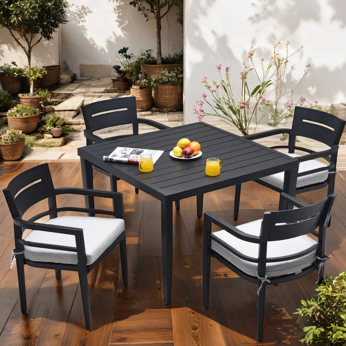 Outdoor Patio Square Dining Table With Tapered Feet & Umbrella Hole - Ember Black