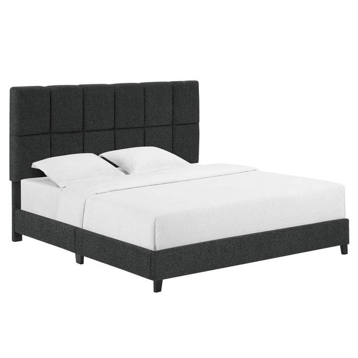 King Size Squares Upholstered Platform Bed - Gray