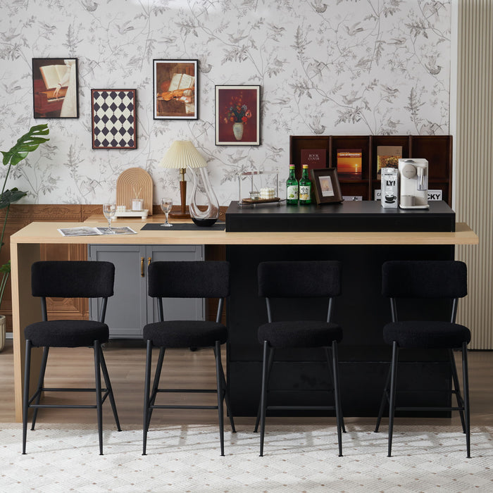 Modern Teddy Fabric Upholstered Bar Stools - Black Legs