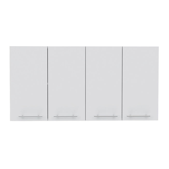 Wall Cabinet Four Doors, With Two Internal Shelves And Internal Plate And Glass Organizer - White