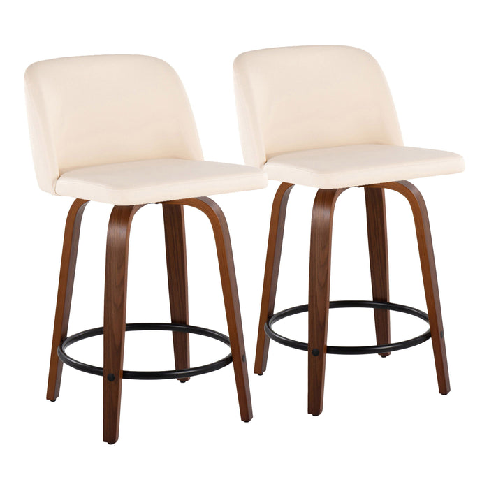 Toriano - Mid Century Modern, Fixed Height Counter Stool & Swivel And Round Footrest (Set of 2)