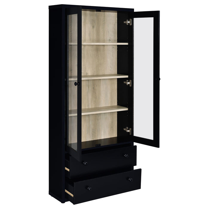 Hawthorne - 4-Shelf Glass Door Tall Cabinet With Drawers - Black