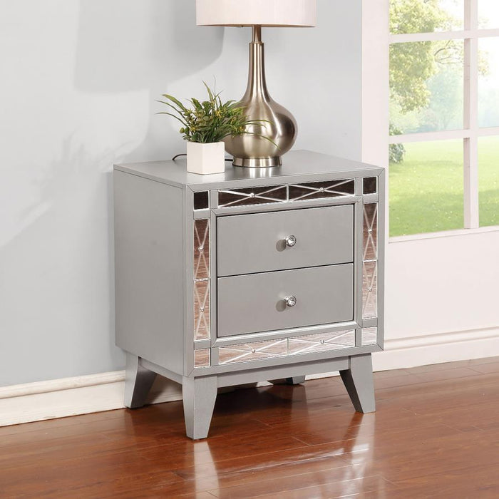 Leighton - 2-Drawer Nightstand - Metallic Mercury