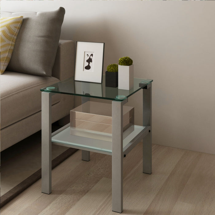 Glass Two Layer Tea Table, Small Round Table, Bedroom Corner Table, Living Room Side Table