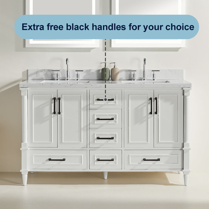 Freestanding Double Bathroom Vanity With Extra Black Handles - White