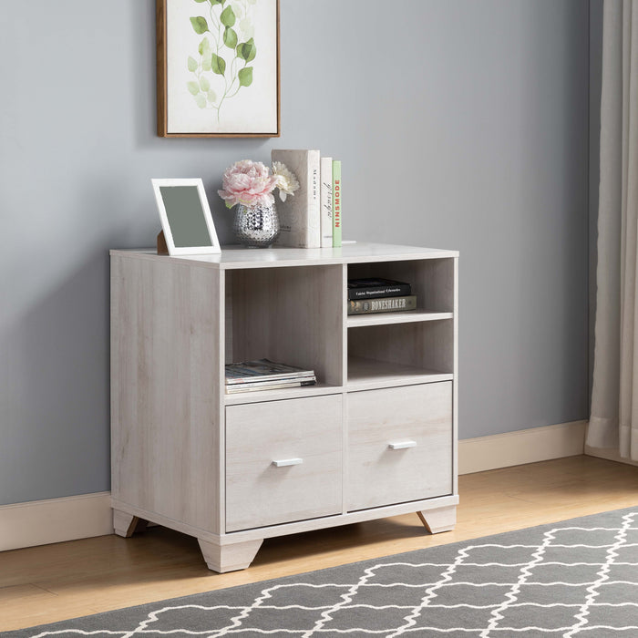 Home Office Printer Stand With Two File Cabinets And Open Shelving