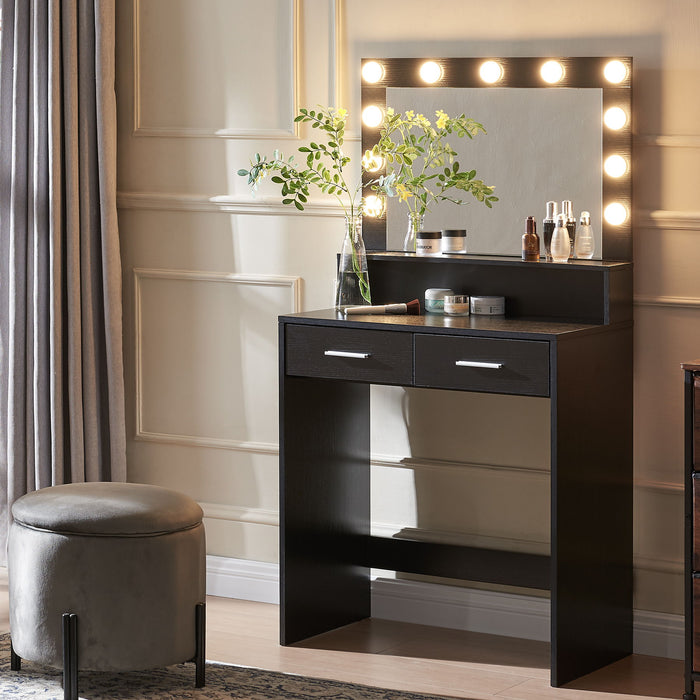 Vanity Desk With Mirror And Lights, Dressing Table With Large Drawer, 2 Level Storage Dresser & 3 Lighting Modes Adjustable Brightness, Suitable For Bedroom