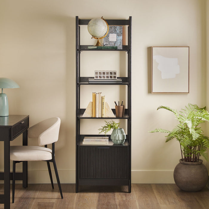 Transitional Narrow Bookshelf With Drawer On Bottom