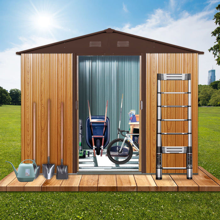 Outdoor Metal Storage Shed With Floor Base - Coffee