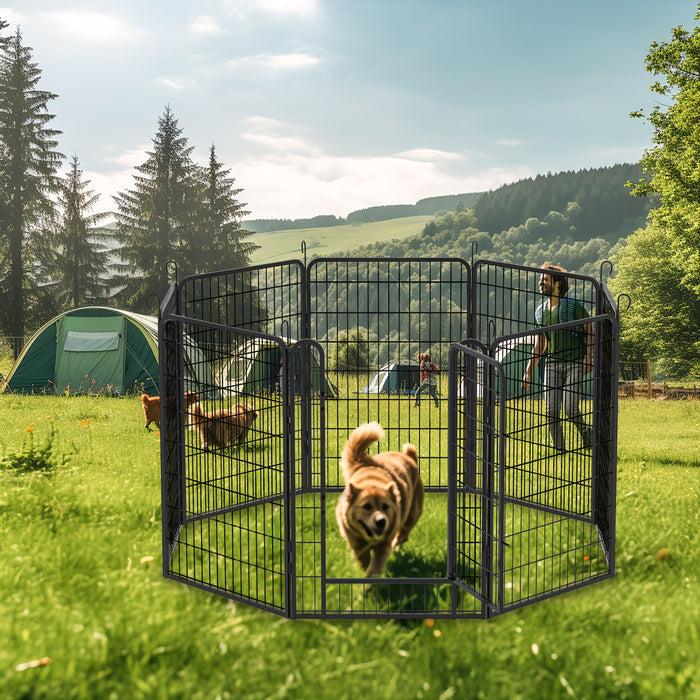 8 Panels Heavy Duty Metal Playpen With Door, Dog Fence Pet Exercise Pen For Outdoor, Indoor - Black