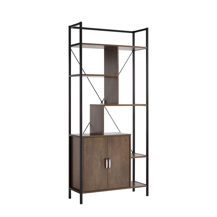 Six Shelf Modern Bookcase With Two Door Storage Cabinet With Two Shelves