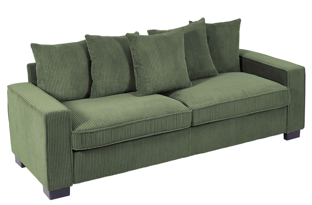 Luxe Corduroy Sofa With 5 Matching Toss Pillows, Sleek Design, Spacious And Comfortable 3 Seater Couch