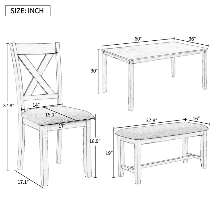 Kitchen Dining Table Set Wooden Rectangular Dining Table, 4 Chairs And Bench Family Furniture