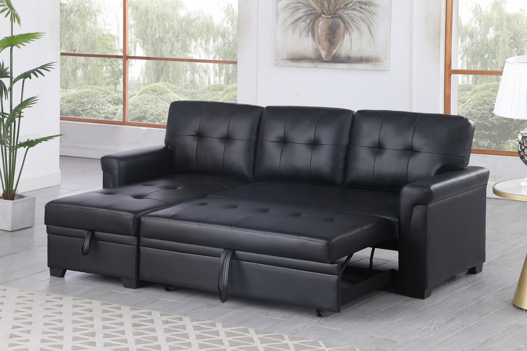 Lexi - Vegan Leather Modern Reversible Sleeper Sectional Sofa With Storage Chaise