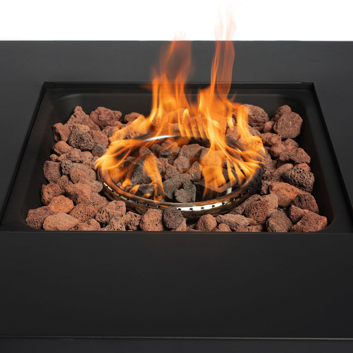 40000Btu Square Propane Fire Pit Table Steel Tabletop With Textilene Side Panel, Steel Lid And Rocks - Black / Gray