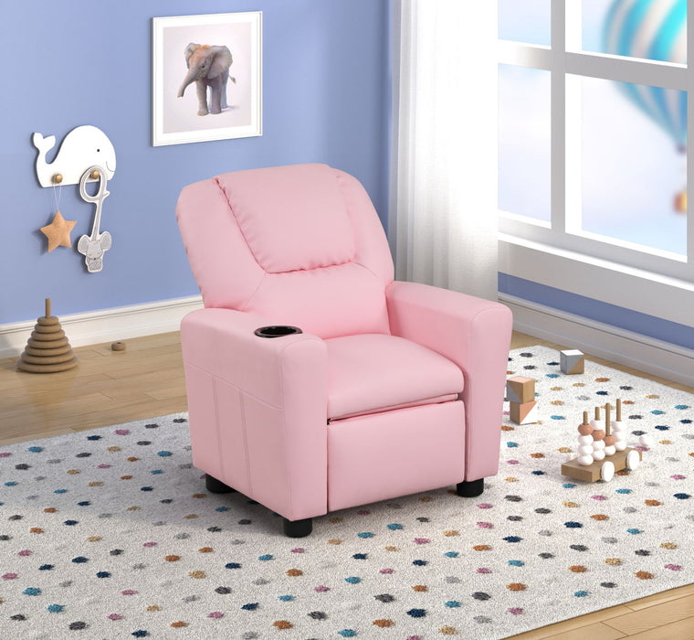 Marisa - Pink PU Leather Kids Recliner Chair With Cupholder - Pink