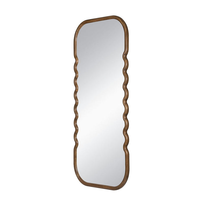 Oversized Wooden Floor Mirror With Unique Frame - Brown