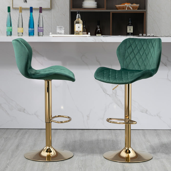 Velvet Adjustable Swivel Bar Stools (Set of 2) Modern Counter Height Barstools With Golden Color Base