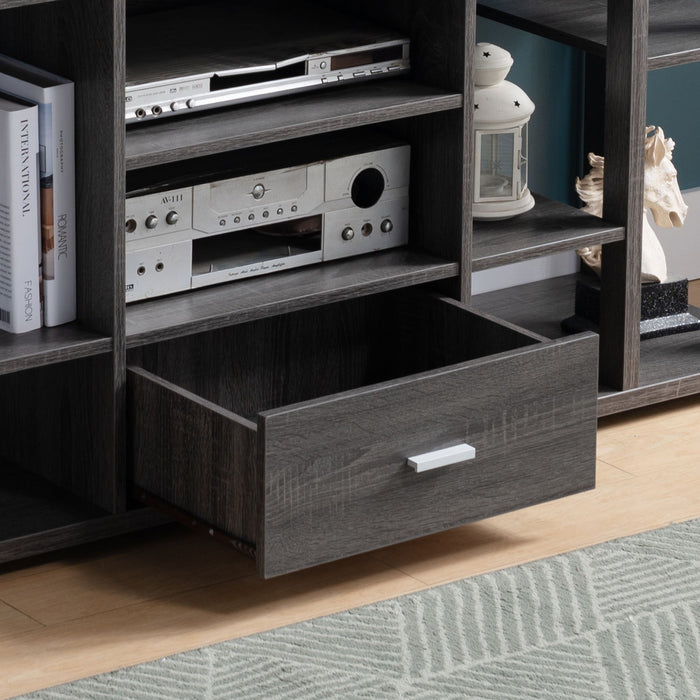 Contemporary TV Stand With Ten Shelves And One Drawer - Grey