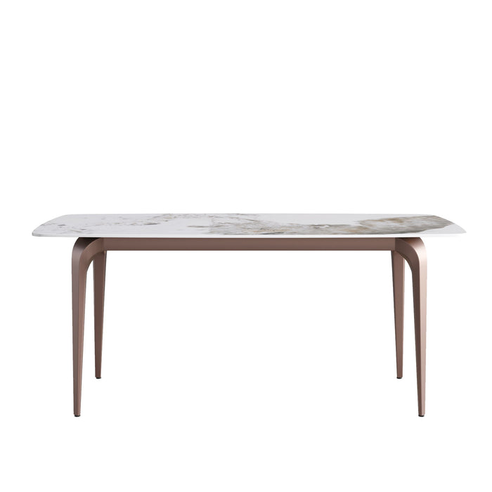 70.87" Modern Artificial Stone Pandora White Curved Metal Leg Dining Table, Can Accommodate 6-8 People - Antique White