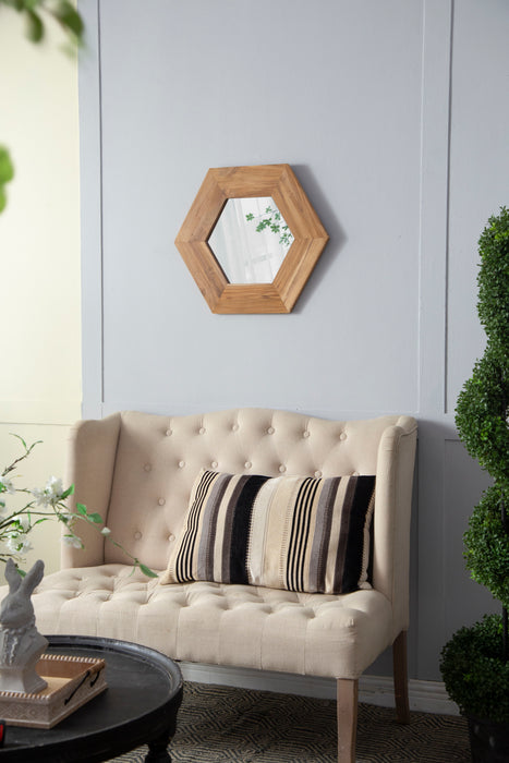 Hexagon Mirror With Natural Wood Frame, Wall Decor For Living Room Bathroom Hallway