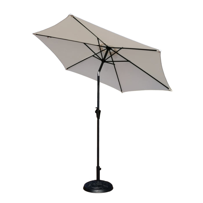 8.8' Outdoor Aluminum Patio Umbrella, Patio Umbrella, Market Umbrella With 33 Pounds Round Resin Umbrella Base, Push Button Tilt And Crank Lift - Creme