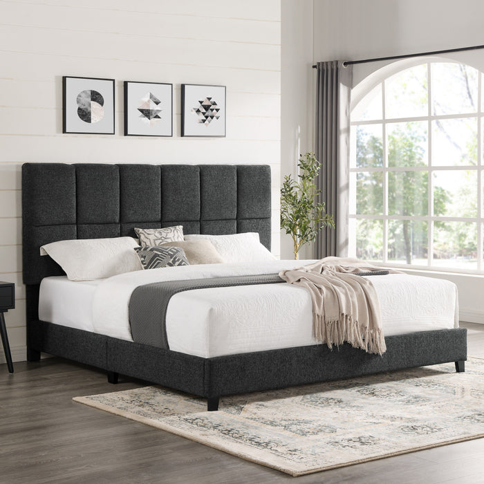 King Size Squares Upholstered Platform Bed - Gray