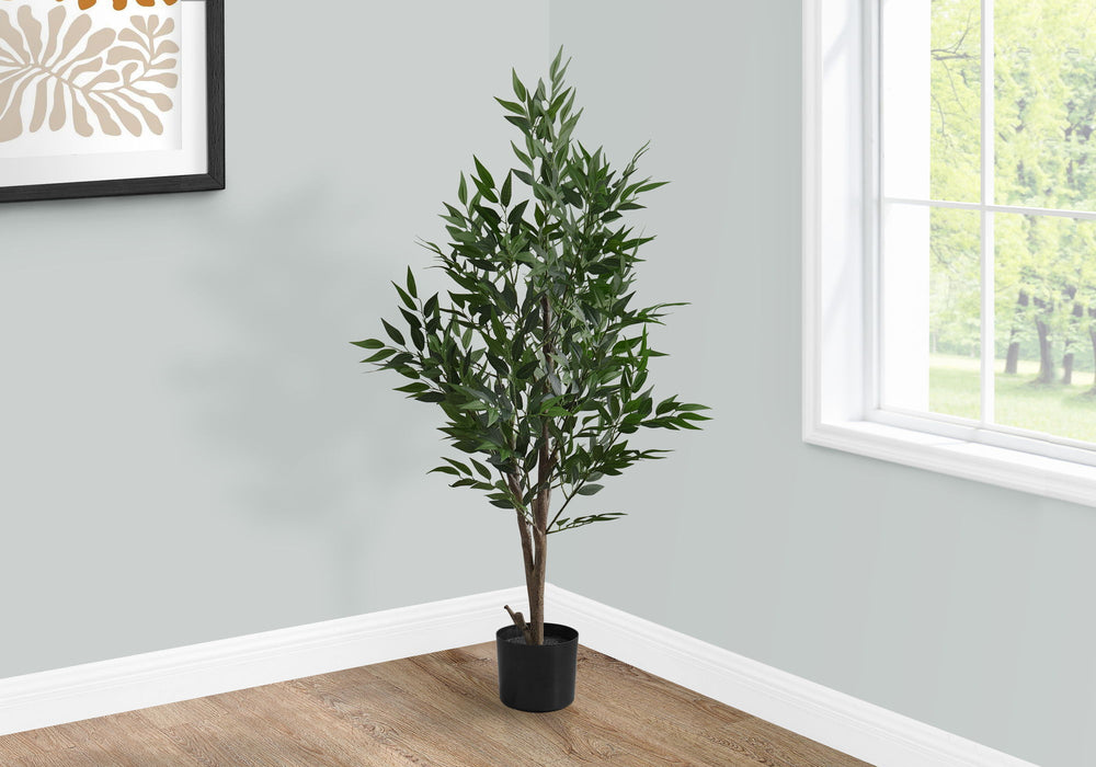 Artificial Plant, 47" Tall, Acacia Tree, Indoor, Faux, Fake, Floor, Greenery, Potted, Silk, Decorative - Green / Black