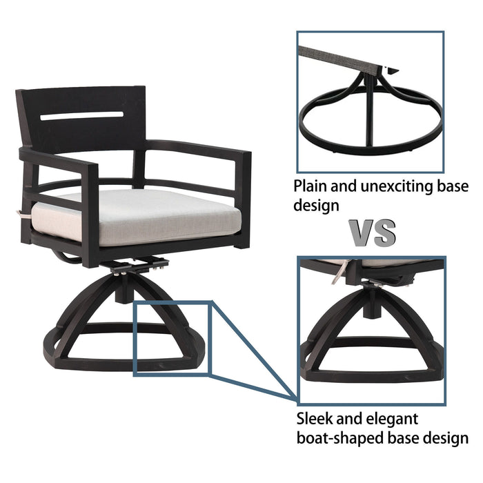 Outdoor Patio Aluminum Furniture, Modern Dining Set, Including 4 Swivel Rockers Sunbrella Cushioned And Square Dining Table With Umbrella Hole