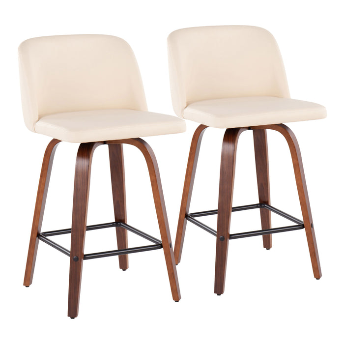 Toriano - Mid Century Modern Fixed Height Counter Stool & Square Footrest (Set of 2)