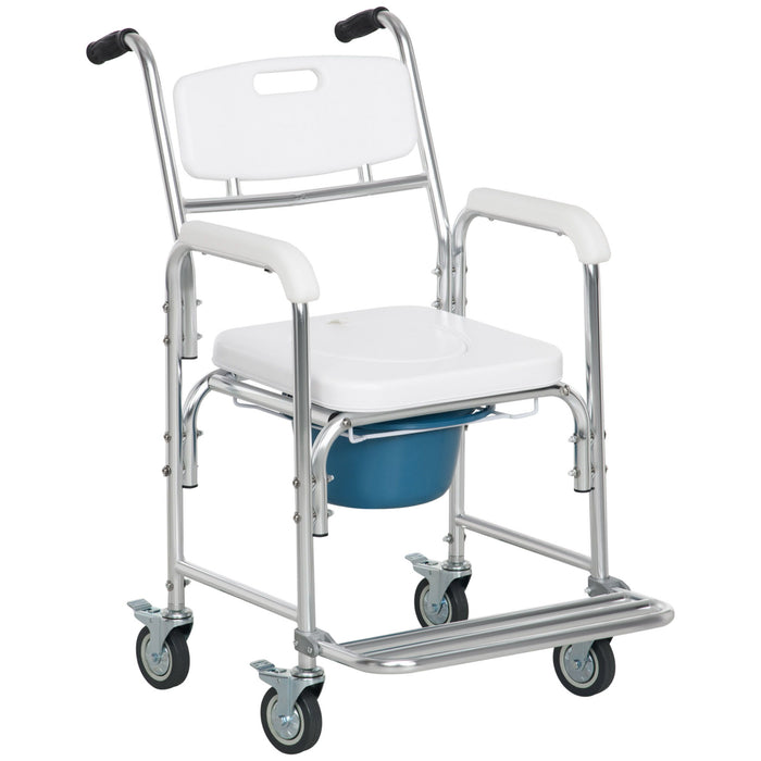 Homcom - Shower Commode Wheelchair, Padded Seat, 330 Lbs - White