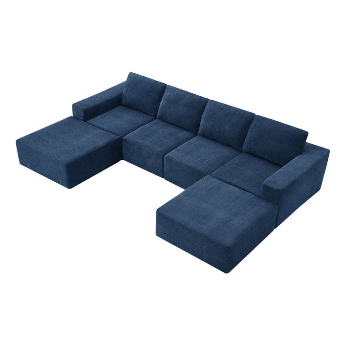 Modular U-Shaped Sectional Sofa, Luxury Chenille Floor Couch Set, Upholstered Indoor Furniture, Foam - Filled Sleeper Sofa Bed For Living Room, Bedroom, Free Combination