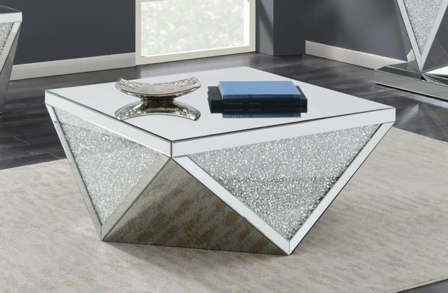 Amore - Square Mirrored Acrylic Crystal Coffee Table - Silver