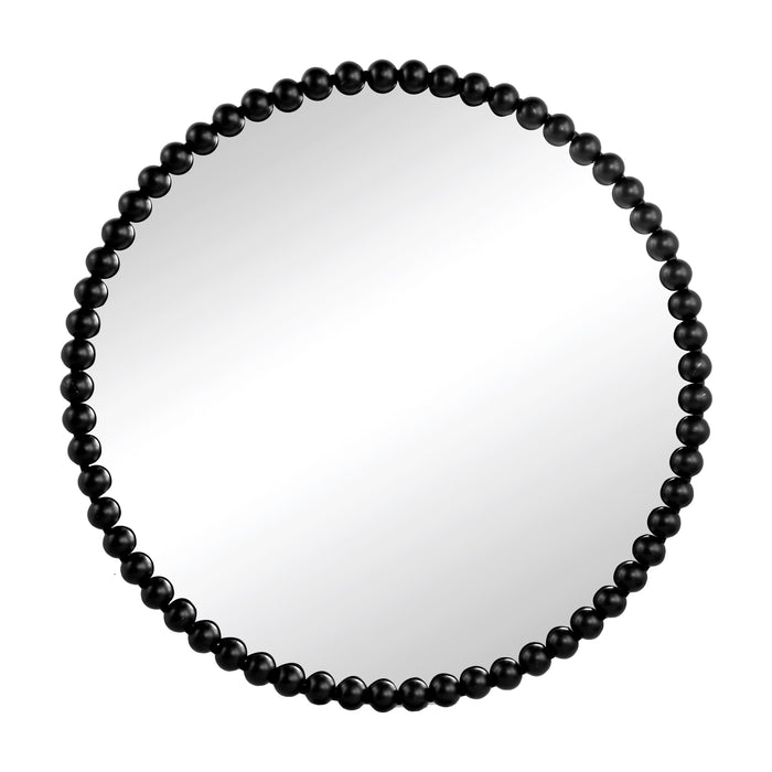 Circle Mirror With Metal Beaded Frame, Wall Mirror For Living Room Bedroom Entryway - Black