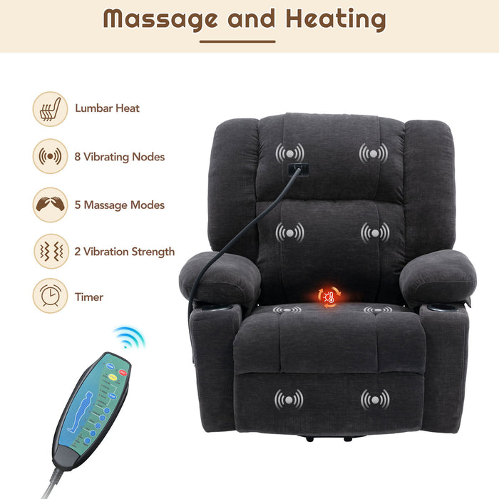 Power Lift Recliner Chair Electric Recliner For Elderly Recliner Chair With Massage And Heating Functions, Remote, Phone Holder Side Pockets And Cup Holders For Living Room