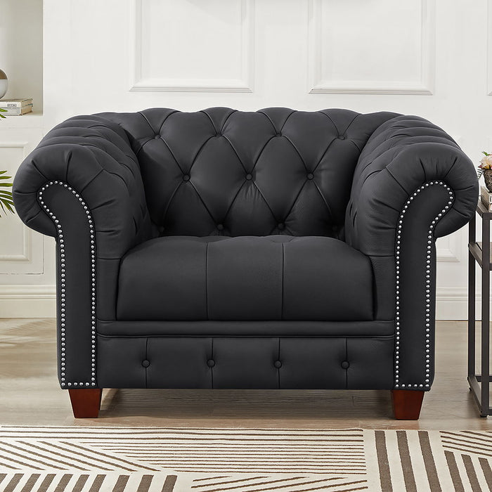 York - Waxy Pull Up Leather Chair - Black