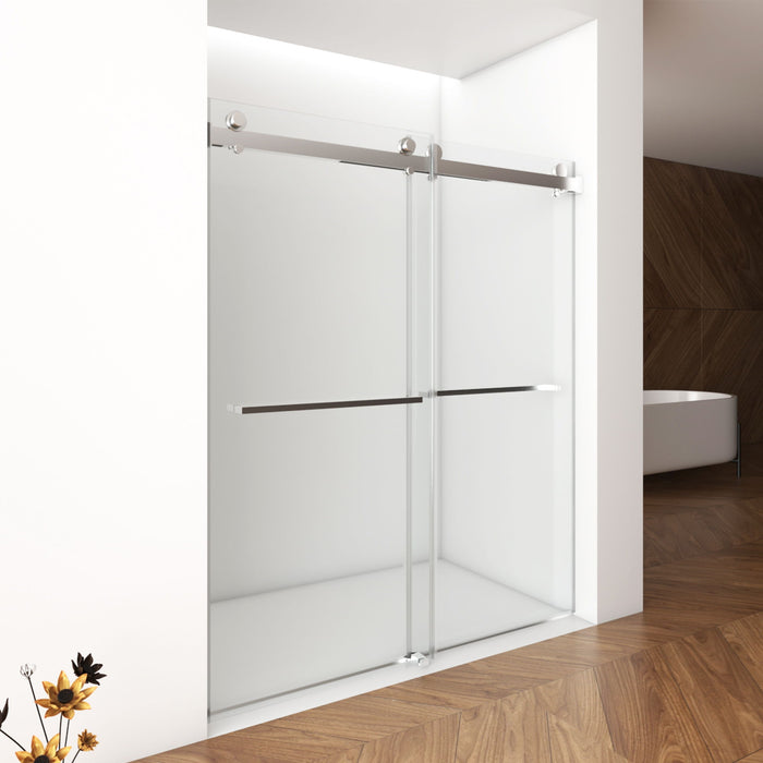 Frameless Shower Door, Double Sliding Shower Door, Clear Tempered Glass Shower Enclosure With Square Rail, Double Side Easy Clean Coat, Finished With Buffer