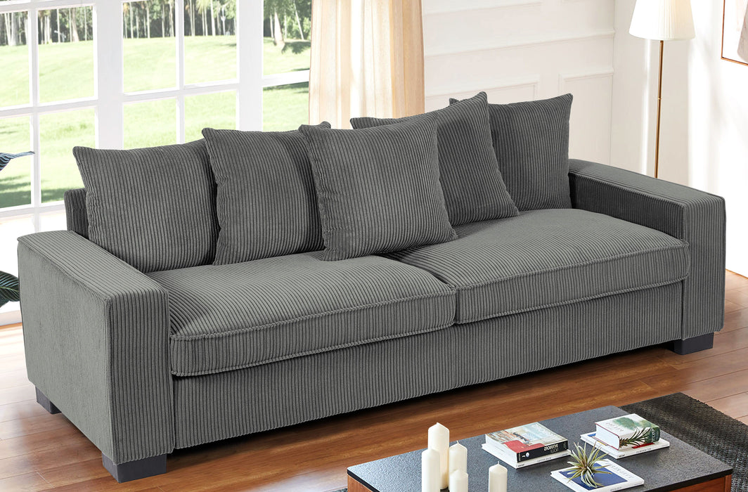 Luxe Corduroy Sofa With 5 Matching Toss Pillows, Sleek Design, Spacious And Comfortable 3 Seater Couch