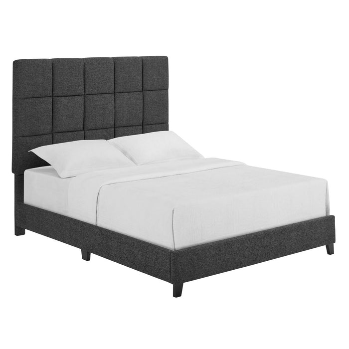 Queen Size Gray Squares Upholstered Platform Bed