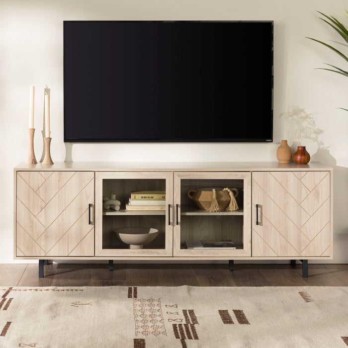 Modern Scandinavian 4 Door Herringbone 70" TV Stand For TVs Up To 80" - Birch