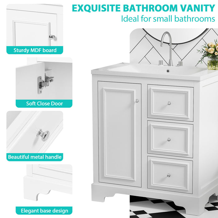 Bathroom Vanity Cabinet With Ceramic Basin, 3 Drawers And Adjustable Shelves