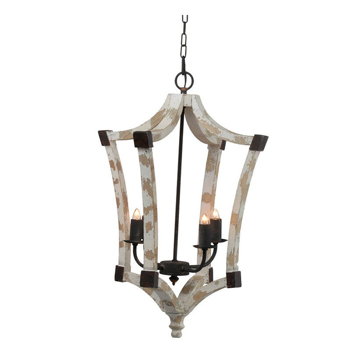 4 Light Wood Chandelier, Hanging Light Fixture With Adjustable Chain For Kitchen Dining Room Foyer Entryway, Bulb Not Included - Cream