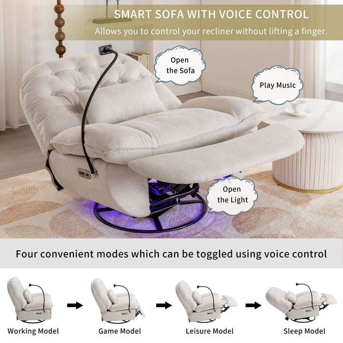 270° Swivel Power Recliner With Voice Control - Bluetooth Music Player, USB Ports, Atmosphere Lamp, Hidden Arm Storage And Mobile Phone Holder For Living Room, Bedroom, Apartment