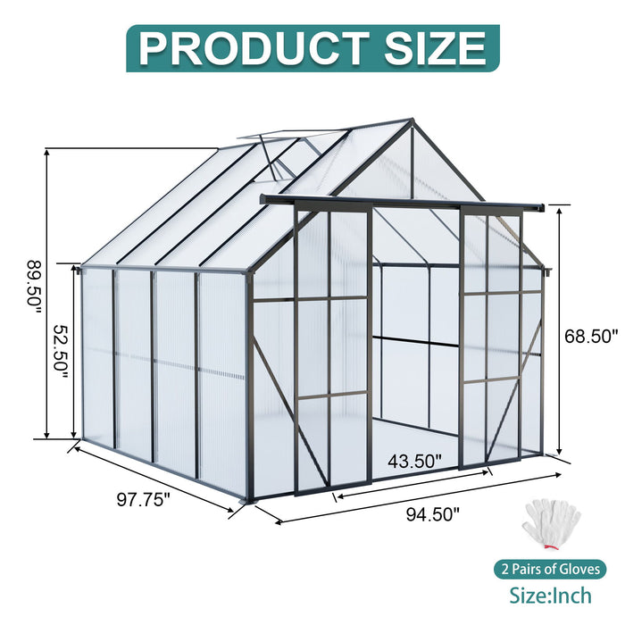 Double Door Polycarbonate Greenhouse Raised Base And Anchor Aluminum Heavy Duty Walk In Greenhouses For Outdoor Backyard In All Season