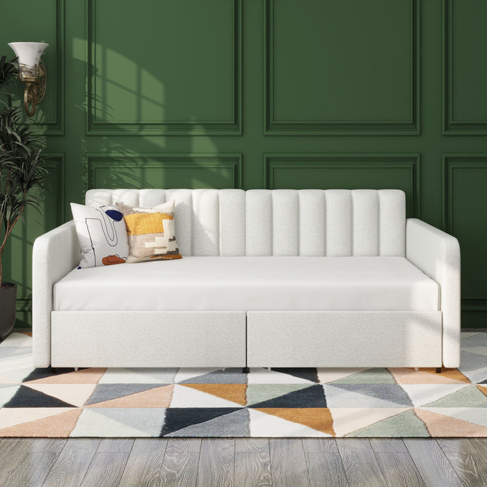 Flora - Upholstered Daybed With 2 Drawers Ribbed Tufted Backrest in Lavish Modern Design