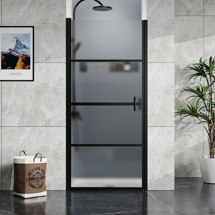 Framed Hinged Shower Door, Swing Tempered Glass Door - Frosted