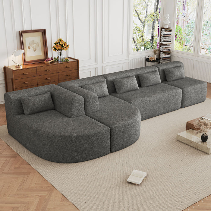 Upholstered Sofa Free Combined Sofa Couch With Two Chaise Lounge And Five Back Pillows For Living Room - Light Gray