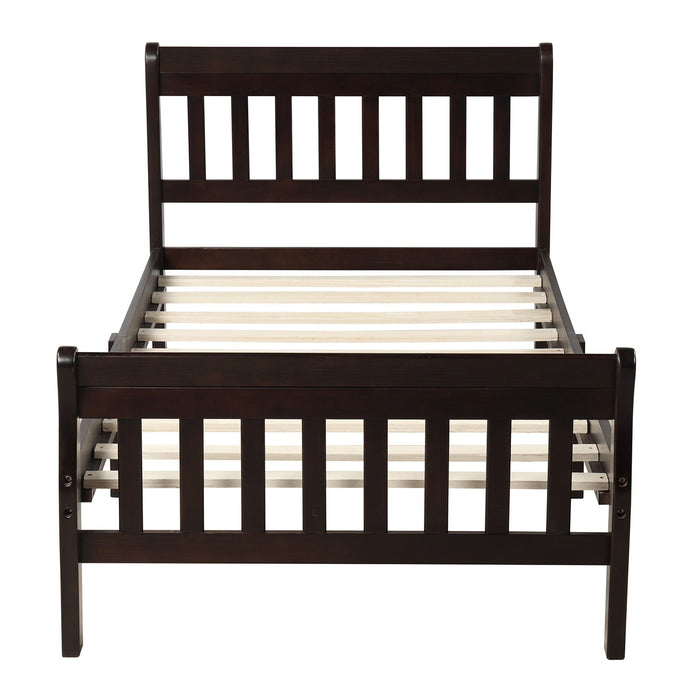 Twin Platform Bed Frame Panel Bed Mattress Foundation Sleigh Bed With Headboard / Footboard / Wood Slat Support - Espresso