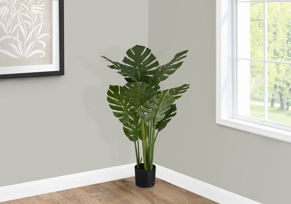 Artificial Plant, 45" Tall, Monstera Tree, Indoor, Faux, Fake, Floor, Greenery, Potted, Real Touch, Decorative - Green / Black